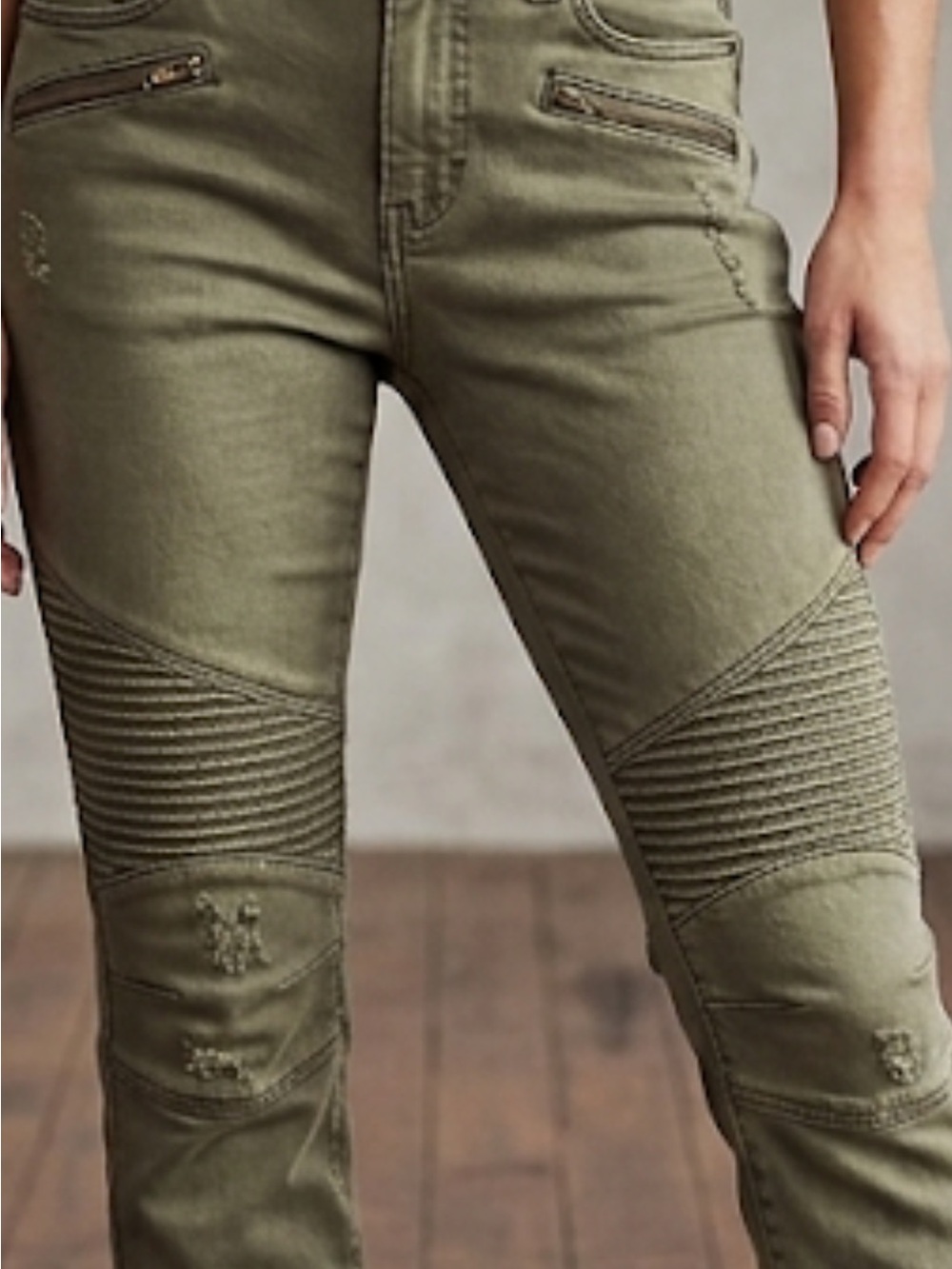 Free People Olive Ribbed Moto Straight-Leg Jeans. EUC - Picture 2 of 5